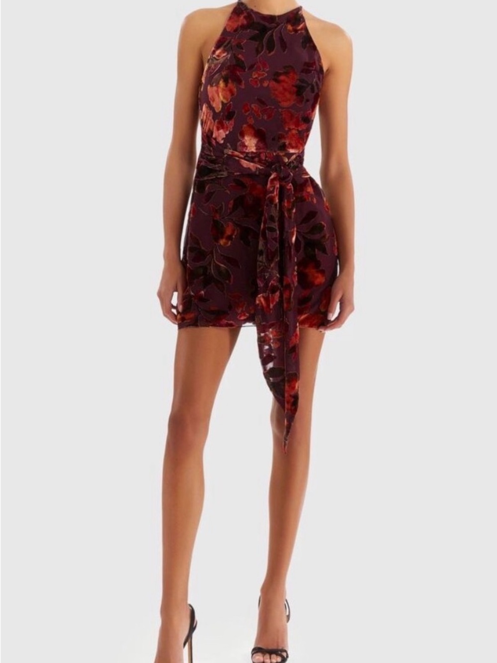 NWOT Amanda Uprichard Sellah Burnout Velvet High Neck Mini Dress in Sorrel Sz S